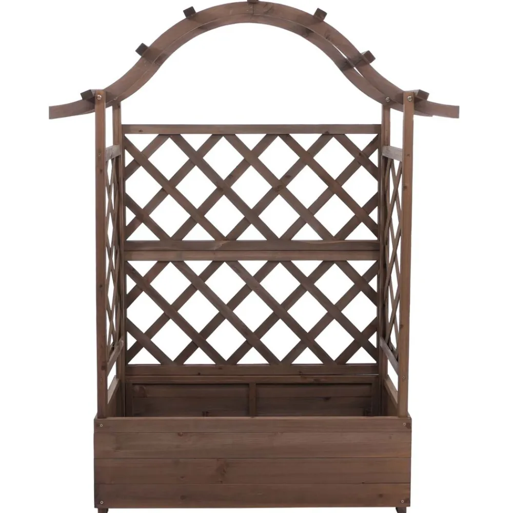 Hochbeet -P66, Pflanz-/Blumenkasten Pflanzkübel Rankgitter Rankhilfe Spalier Holz MVG 138x110x44cm ~ braun ^ MCW Outlet