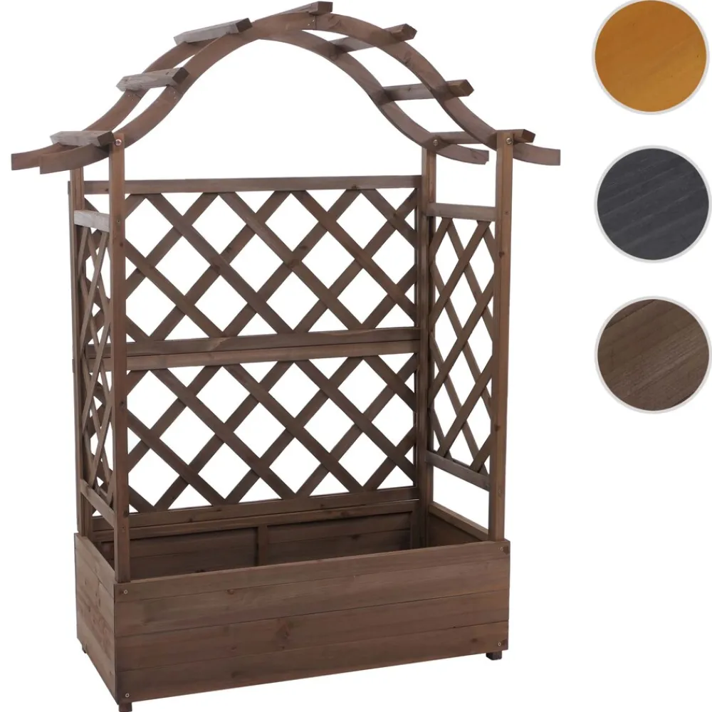 Hochbeet -P66, Pflanz-/Blumenkasten Pflanzkübel Rankgitter Rankhilfe Spalier Holz MVG 138x110x44cm ~ braun ^ MCW Outlet
