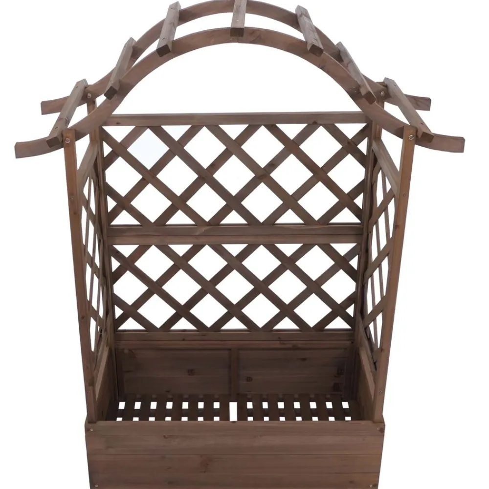 Hochbeet -P66, Pflanz-/Blumenkasten Pflanzkübel Rankgitter Rankhilfe Spalier Holz MVG 138x110x44cm ~ braun ^ MCW Outlet
