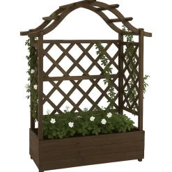 Hochbeet -P66, Pflanz-/Blumenkasten Pflanzkübel Rankgitter Rankhilfe Spalier Holz MVG 138x110x44cm ~ braun ^ MCW Outlet