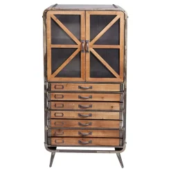 MCW Hochschrank -F91, Apothekerschrank Wohnzimmerschrank, Industrial Tanne Holz Metall 128x60x33cm, braun-schwarz Sale