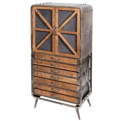 MCW Hochschrank -F91, Apothekerschrank Wohnzimmerschrank, Industrial Tanne Holz Metall 128x60x33cm, braun-schwarz Sale