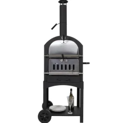 MCW Holzkohlegrill -N15, Pizzaofen Kaminofen, Grillrost Holzkohlerost Pizzastein, Stahl schwarz hochtemperaturlackiert Outlet