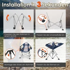 Campingstuhl Stühleschaukelstuhl Faltbare Hängestuhl (Biz 180 KG, mit verstellbarer Rückenlehne, Lordosenstütze und Kopfstütze), ^ HOMECALL Outlet