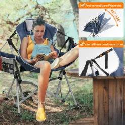Campingstuhl Stühleschaukelstuhl Faltbare Hängestuhl (Biz 180 KG, mit verstellbarer Rückenlehne, Lordosenstütze und Kopfstütze), ^ HOMECALL Outlet
