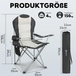 Klappbar Campingstuhl, Hochlehner Angelstuhl, mit Getränkehalter, weiß/ ^ HOMECALL Online