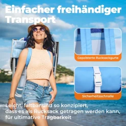HOMECALL Klappstuhl Strandstuhl Leicht 5-fach verstellbare Rückenlehne, bis 136KG, Aluminiumrahmen, eine große isolierte Kühltasche, Aufbewahrungstasche, 1 St- Blaue Welle Klassisch Gestreift Clearance