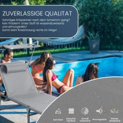 HOMECALL Strandliege Leicht Alu Sonnenliege, 5 fach Verstellbare Rückenlehne, bis 120KG, schwarz Blau Online