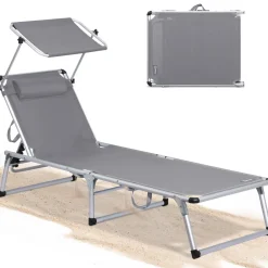 HOMECALL Strandliege Leicht Alu Sonnenliege, 5 fach Verstellbare Rückenlehne, bis 120KG, schwarz Blau Online