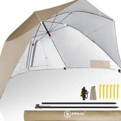 Strandmuschel mit umbrella system, UV-resistentes 50+ Umfunktionieren, für 2-3 Personen, Khaki ^ HOMECALL New