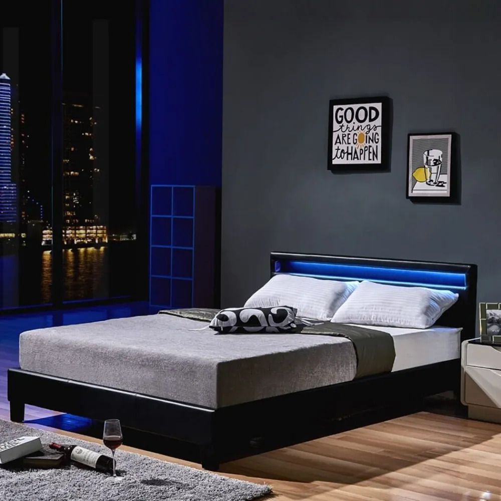 LED Bett ASTRO - 140 x 200 cm Schwarz ^ Home Deluxe