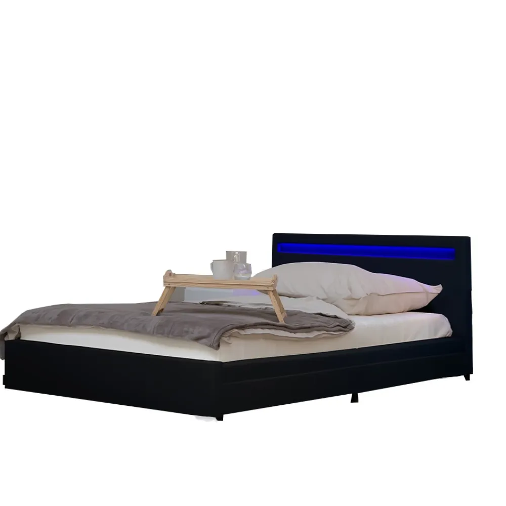 LED Bett mit Schubladen NUBE - 140 x 200 cm Schwarz ^ Home Deluxe