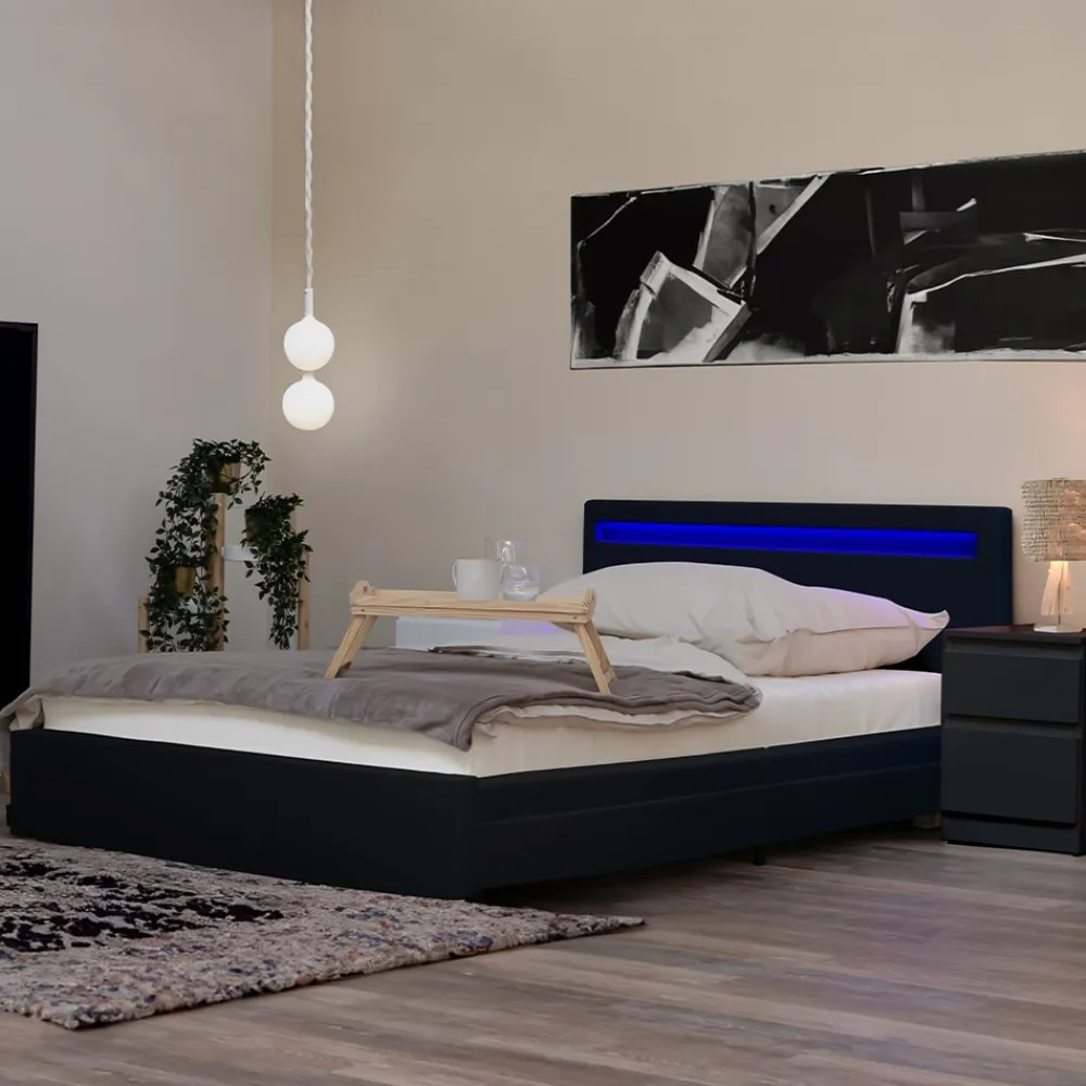 LED Bett mit Schubladen NUBE - 140 x 200 cm Schwarz ^ Home Deluxe
