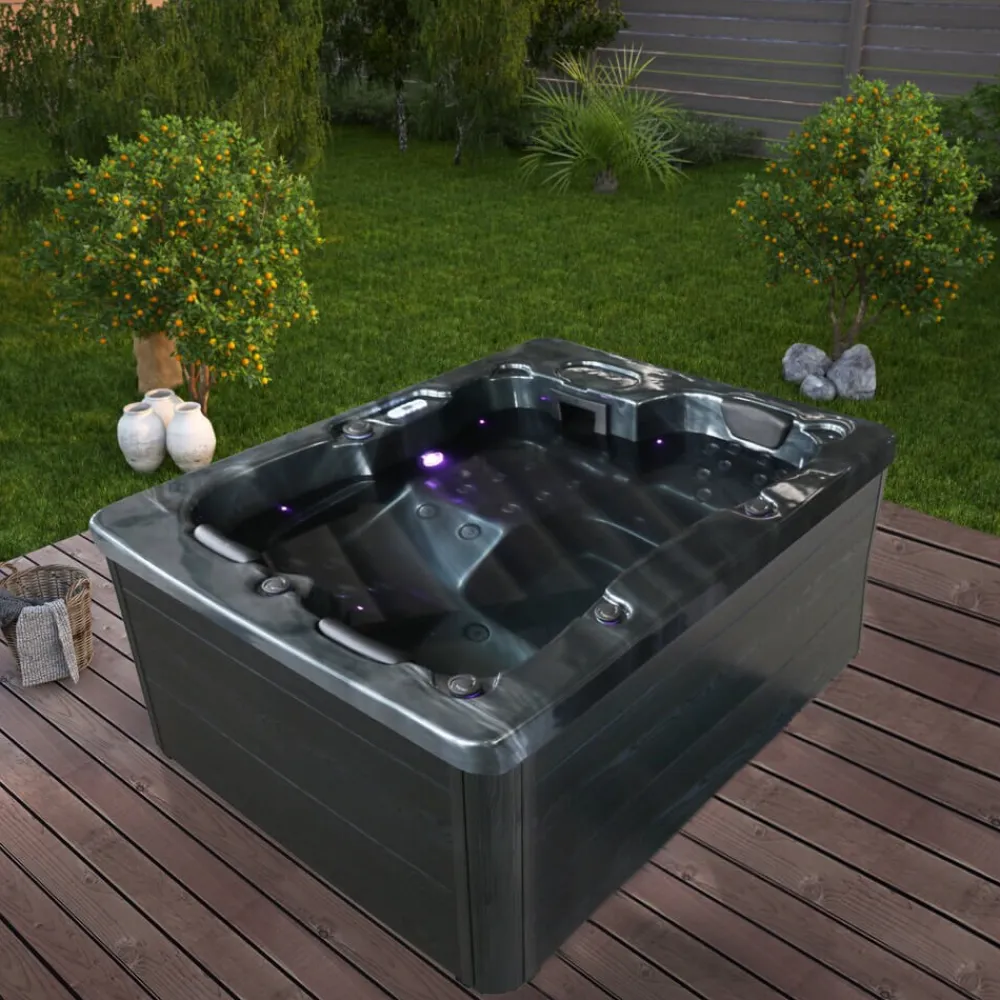 Outdoor Whirlpool BLACK MARBLE PURE - 210 x 160 cm für 3 Personen ^ Home Deluxe