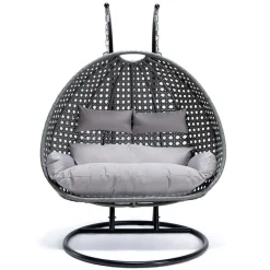 Polyrattan Hängesessel TWIN - Grau für 2 Personen ^ Home Deluxe New
