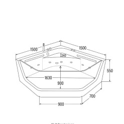 Home Deluxe Whirlpool Badewanne mit Lichttherapie PACIFICO - 150 x 150 cm