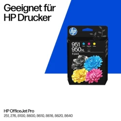 hp Originaltintenpatronen 950XL Schwarz/951 Cyan/Magenta/Gelb (4er-Packung) (C3WK1AE, Kompatibel mit Officejet Pro 8100 ePrinter Serie, Officejet Pro 8600 e-All-in-One Serie, Officejet Pro 251dw Drucker, Officejet Pro 276dw Multifunktionsdrucke Hot