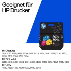 302XL/304XL Cyan/Magenta/Gelb Original Druckerpatrone (B7RT8AE, kompatibel mit DeskJet 2620, 2622, 2630, 2632, 2633, 2634, 3630, 3633, 3639, 3720, 3750, 3760, 3762, 3764; Envy 4520, 4521, 4524, 4526, 4527, 4528, 5020, 5030, 5032; OfficeJet 3831 ^ hp Discount