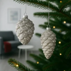 Christbaumschmuck in Zapfenform Weiß Glitzer ^ HTI-Living Sale
