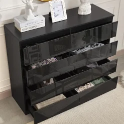 HTI-Living Kommode Kenji 8 Schubladen Hochglanz Schwarz