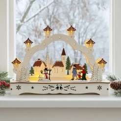 HTI-Living Lichterbogen in modernem Weiß Weihnachtsdorf mit Schneemann Sale