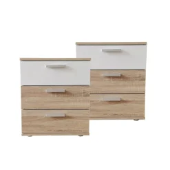 HTI-Living Nachtkommode 3 Schubladen Nina Sonoma Weiß 2er-Set Clearance