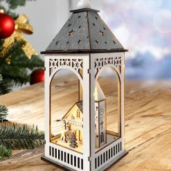 Weihnachtslaterne beleuchtet mit Kirche ^ HTI-Living Clearance