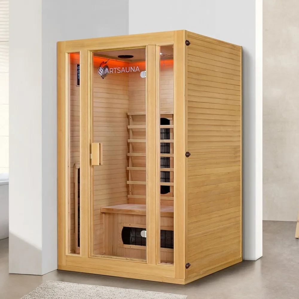 Artsauna Infrarotkabine Nyborg S120K – Infrarotsauna 2 Personen –LED-Farblicht, 5 Keramik- 1 Flächenstrahler Sale