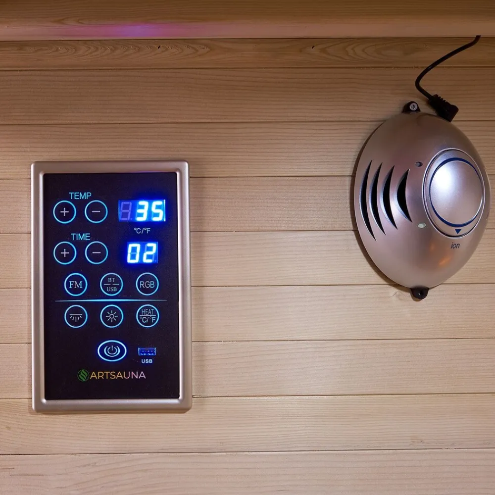 Artsauna Infrarotkabine Nyborg S120K – Infrarotsauna 2 Personen –LED-Farblicht, 5 Keramik- 1 Flächenstrahler Sale