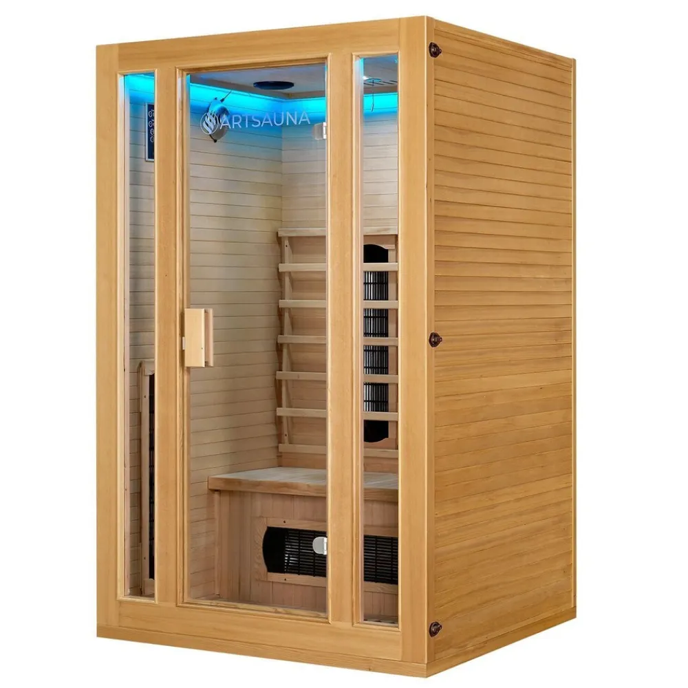 Artsauna Infrarotkabine Nyborg S120K – Infrarotsauna 2 Personen –LED-Farblicht, 5 Keramik- 1 Flächenstrahler Sale