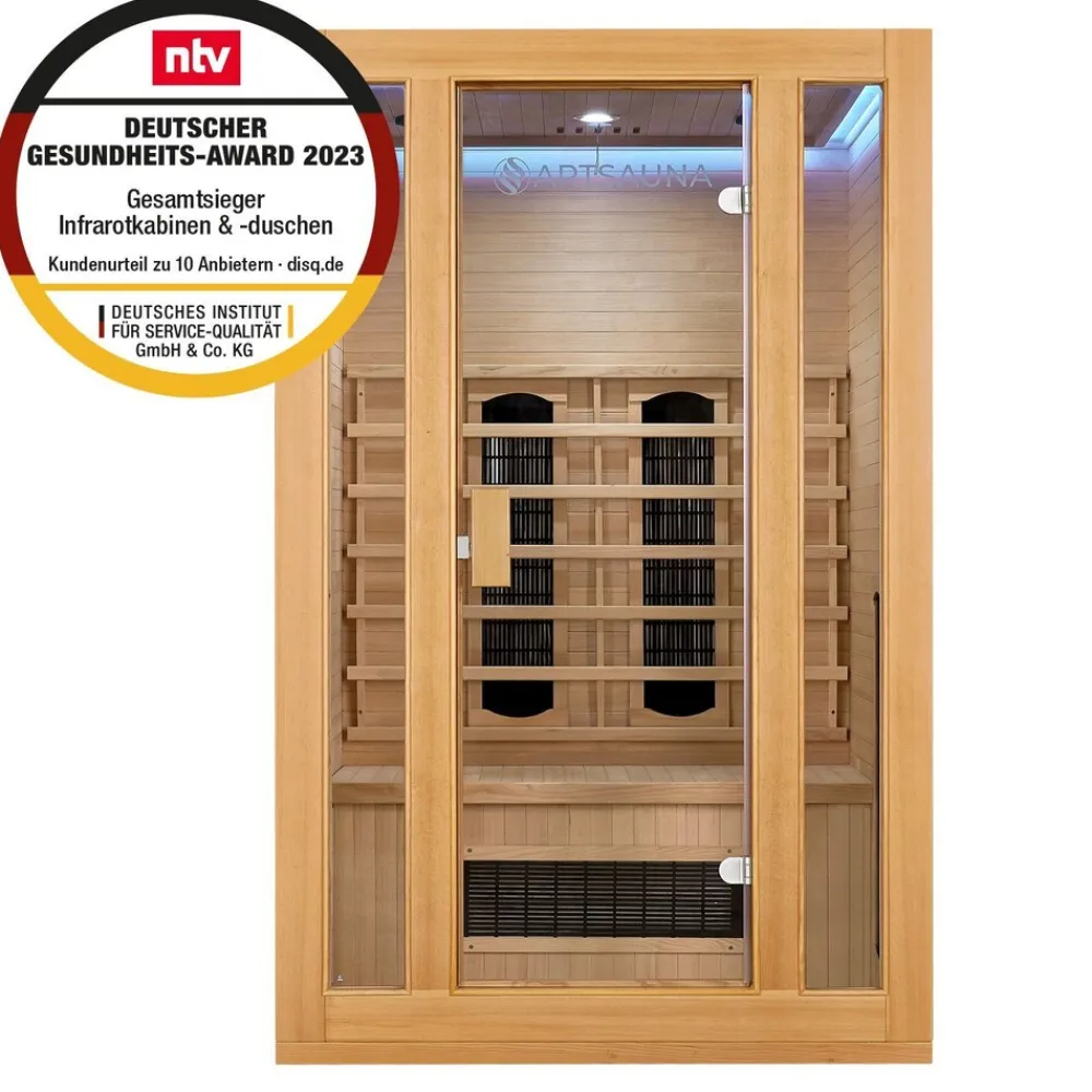 Artsauna Infrarotkabine Nyborg S120K – Infrarotsauna 2 Personen –LED-Farblicht, 5 Keramik- 1 Flächenstrahler Sale