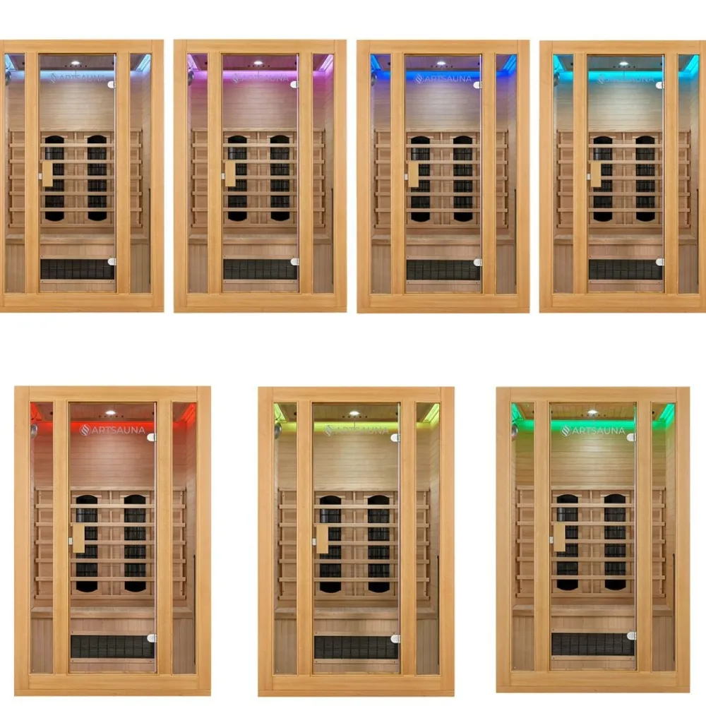Artsauna Infrarotkabine Nyborg S120K – Infrarotsauna 2 Personen –LED-Farblicht, 5 Keramik- 1 Flächenstrahler Sale