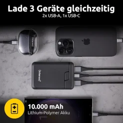 B10000 Powerbank, Schwarz (10000 mAh, USB-A, USB-C) ^ Intenso Hot