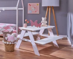 Kindersitzgruppe Henning Spieltisch mit 1 Tisch und 2 Bänke - Weiß ^ Inter Link Discount