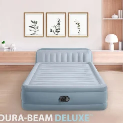 64450ND Luftbett DuraBeam Headboard Queen 236x152x86cm mit Pumpe Gästebett ^ Intex Clearance