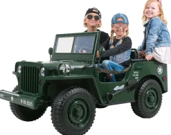 Jeep Willys Kinder-Elektroauto, 3 Sitze und 3 Gurte, Schaufel, Ersatzrad, Federung, Allrad 4x4, LEDs ^ Actionbikes Motors Clearance