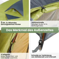 JOIN NATURE Kuppelzelt Campingzelt, Doppellagiges, Ultraleicht, für 4 Personen Discount