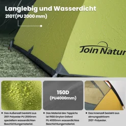 JOIN NATURE Kuppelzelt Campingzelt, Doppellagiges, Ultraleicht, für 4 Personen Discount