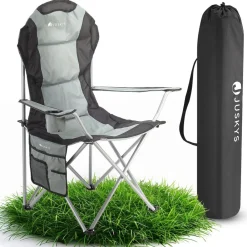 Campingstuhl Lido mit Getränkehalter & Tasche - Camping Klappstuhl gepolstert - Stuhl Grau ^ Juskys