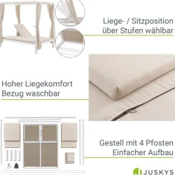 Juskys Doppel Loungebett Kreta - Sonnenliege für 2 Personen - Dach & Lehne verstellbar - Liege Weiß Discount