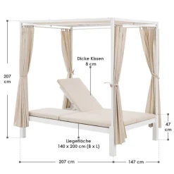 Juskys Doppel Loungebett Kreta - Sonnenliege für 2 Personen - Dach & Lehne verstellbar - Liege Weiß Discount