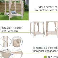 Juskys Doppel Loungebett Kreta - Sonnenliege für 2 Personen - Dach & Lehne verstellbar - Liege Weiß Discount