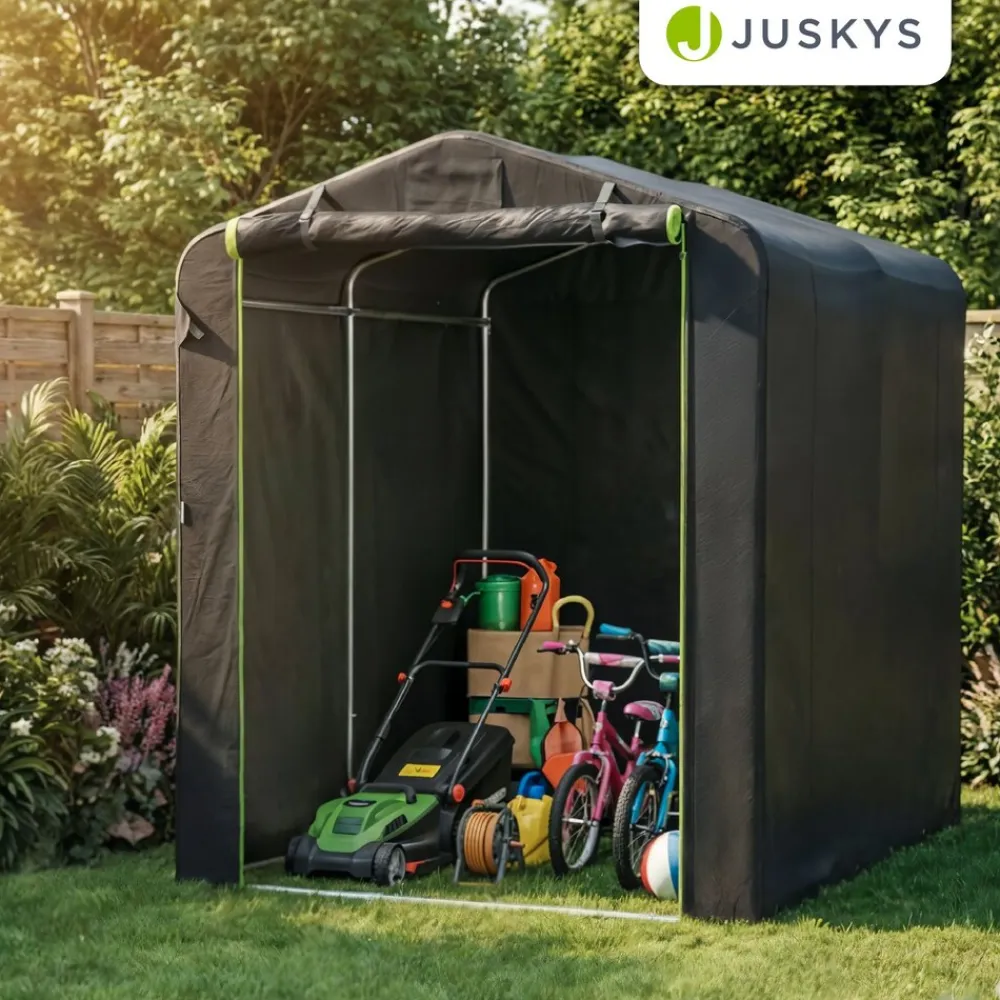 ® Gerätezelt - 3,6 ³ Outdoor Untertand it Fenter & Tür, 180x120x165 c, waerfete Plane & etallrahenkontruktion, chutz i Außenbereich ^ Juskys Hot