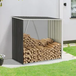 Juskys Holzunterstand Enno für Brennholz außen - Kaminholzregal aus Stahl für Kaminholz - Anthrazit Outlet