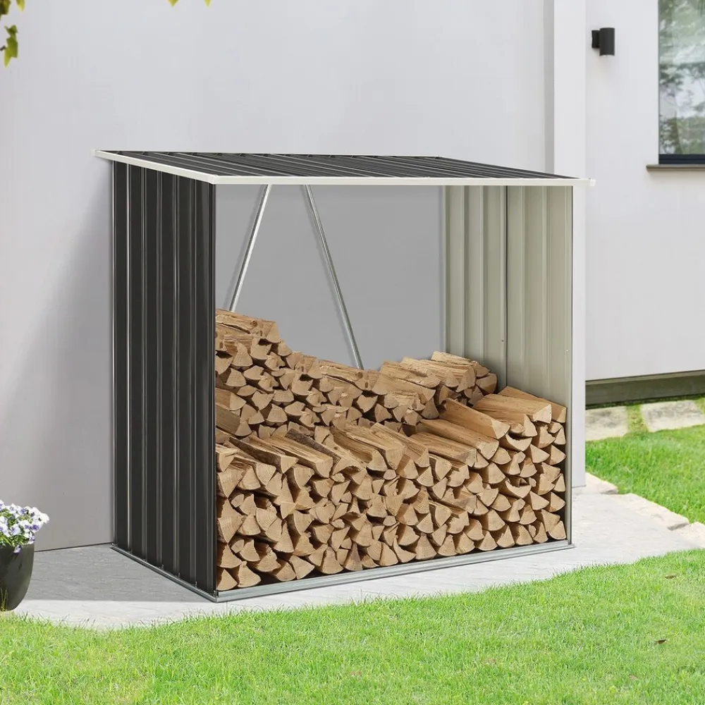 Juskys Holzunterstand Enno für Brennholz außen - Kaminholzregal aus Stahl für Kaminholz - Anthrazit Outlet