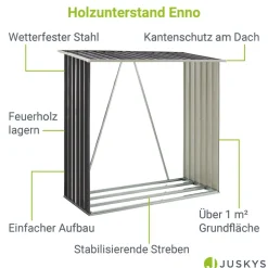 Juskys Holzunterstand Enno für Brennholz außen - Kaminholzregal aus Stahl für Kaminholz - Anthrazit Outlet