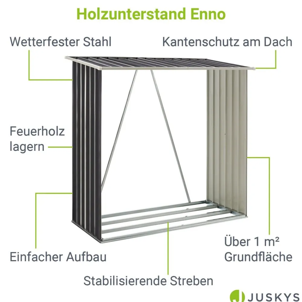 Juskys Holzunterstand Enno für Brennholz außen - Kaminholzregal aus Stahl für Kaminholz - Anthrazit Outlet