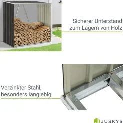 Juskys Holzunterstand Enno für Brennholz außen - Kaminholzregal aus Stahl für Kaminholz - Anthrazit Outlet