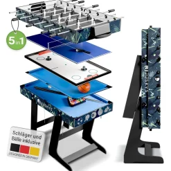 5 in1 Spieltisch Ballzauber - klappbar mit Tischtennis, Kicker, Billard, Hockey & Basketball ^ Juskys New