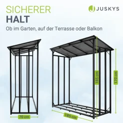 Kaminholzregal 2,40 m³ mit Dach & UV-beständiger Plane, inklusive Tragetasche und Handschuhen ^ Juskys Best